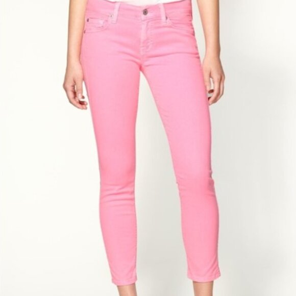 7 For All Mankind The Cropped Skinny Jeans Low Rise Bright Pink Size 28 VGC - Picture 1 of 8